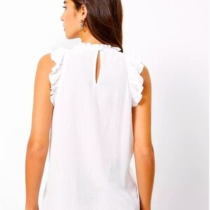 #829-NWT-(S)Loft white pintucked ruffle shell sleeveless top,